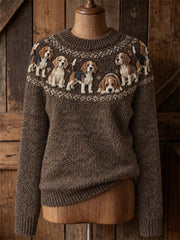 Women's Vintage Beagle Dogs Yoke Isle Print crew neck sweater