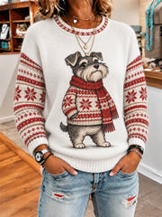 Women's Cute Winter Dog Print Casual Sweater