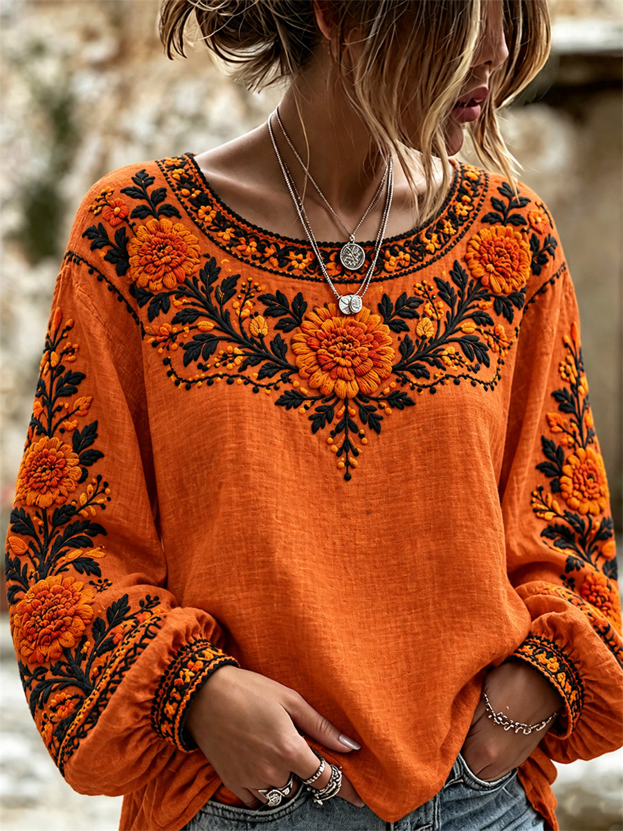 Women's Day of the Dead Mexican Marigolds Floral Print Shirt