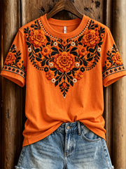 Women's Day of the Dead Mexican Marigolds Floral Print short-sleeved T-shirt