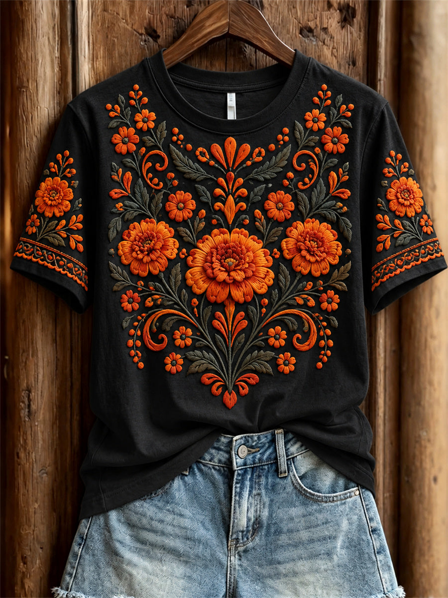 Women's Day of the Dead Mexican Marigolds Floral Print short-sleeved T-shirt
