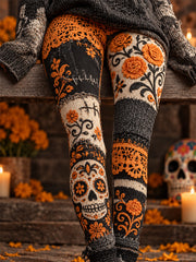 Women's Mexico Day of The Dead Art Print Casual Velvet Leggings