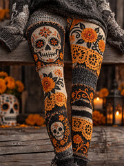 Women's Mexico Day of The Dead Art Print Casual Velvet Leggings