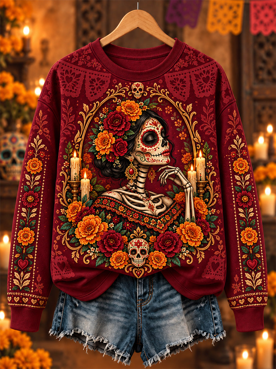 Women's Mexico Day of The Dead Art Print Casual Sweatshirt