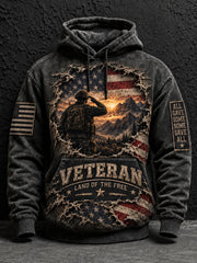 Men's Vintage-Style Veteran Graphic Oversized Drop-Shoulder Hoodie