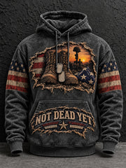 Men's Vintage-Style Veteran Graphic Oversized Drop-Shoulder Hoodie
