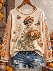 Women's Mexico Day of The Dead Floral Art Printed T-shirt