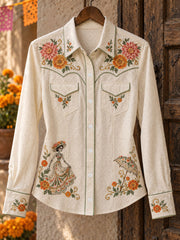Women's Mexico Day of The Dead Floral Art Printed Shirt