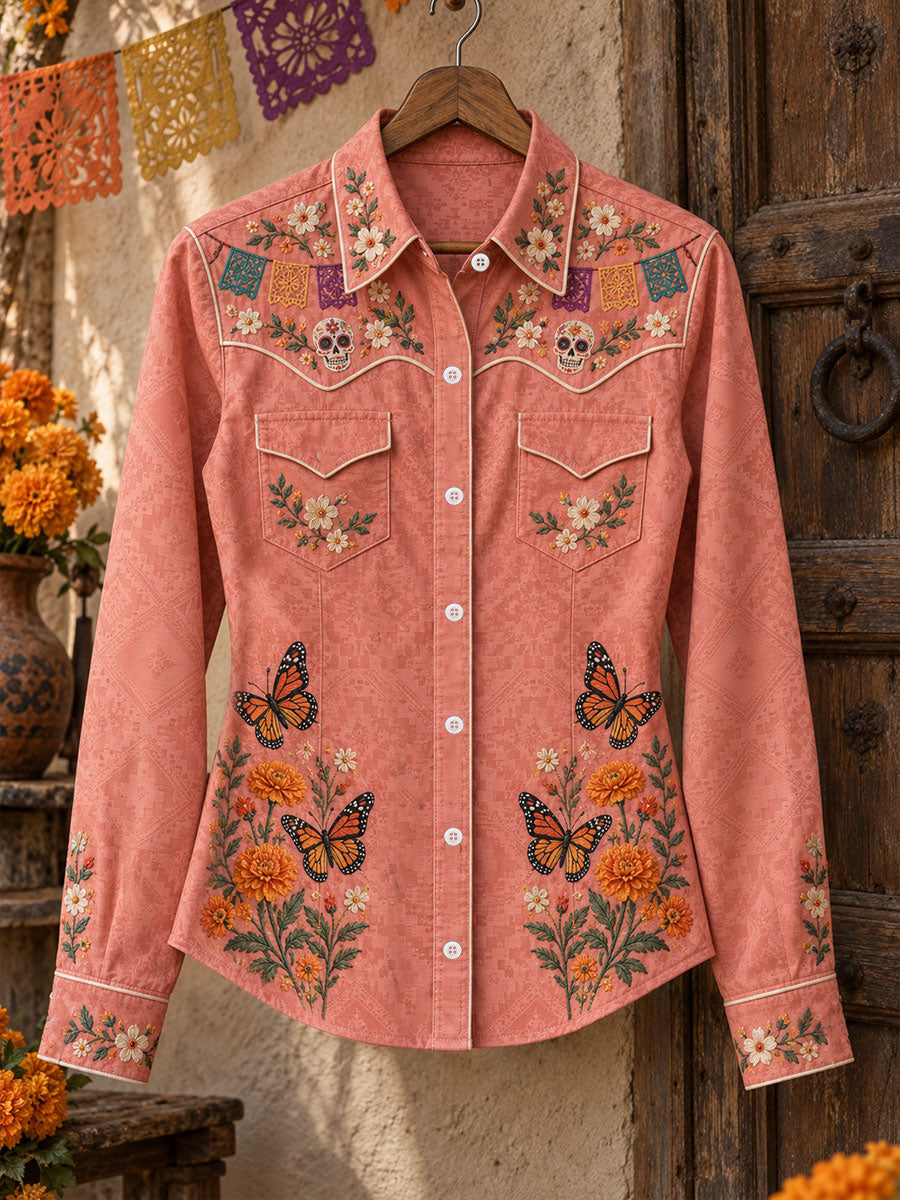 Women's Mexico Day of The Dead Floral Art Printed Shirt