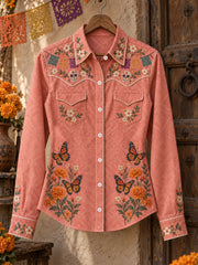 Women's Mexico Day of The Dead Floral Art Printed Shirt