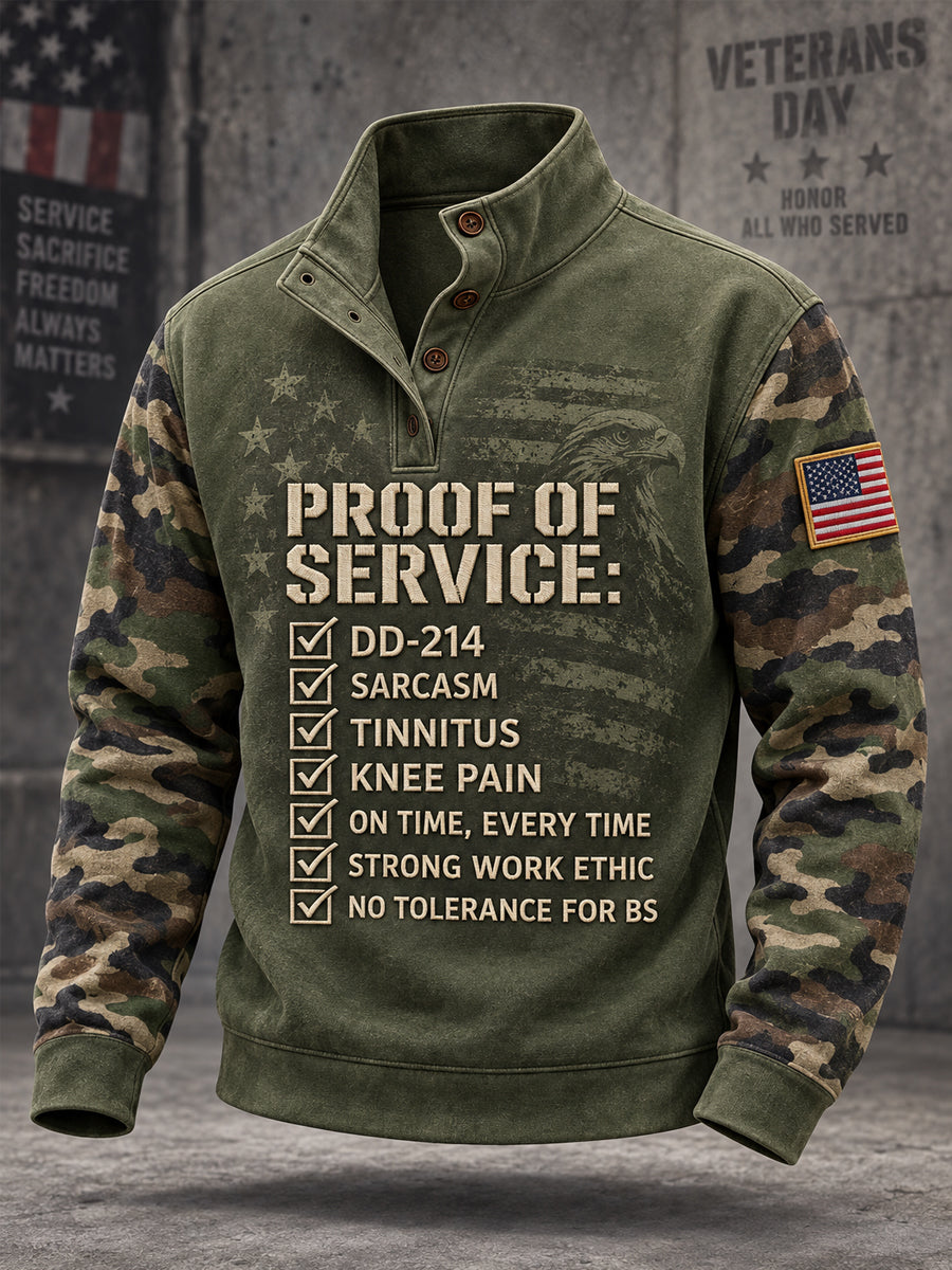 Men's Veterans Day US Flag Camouflage Print Casual Buttons Pullover