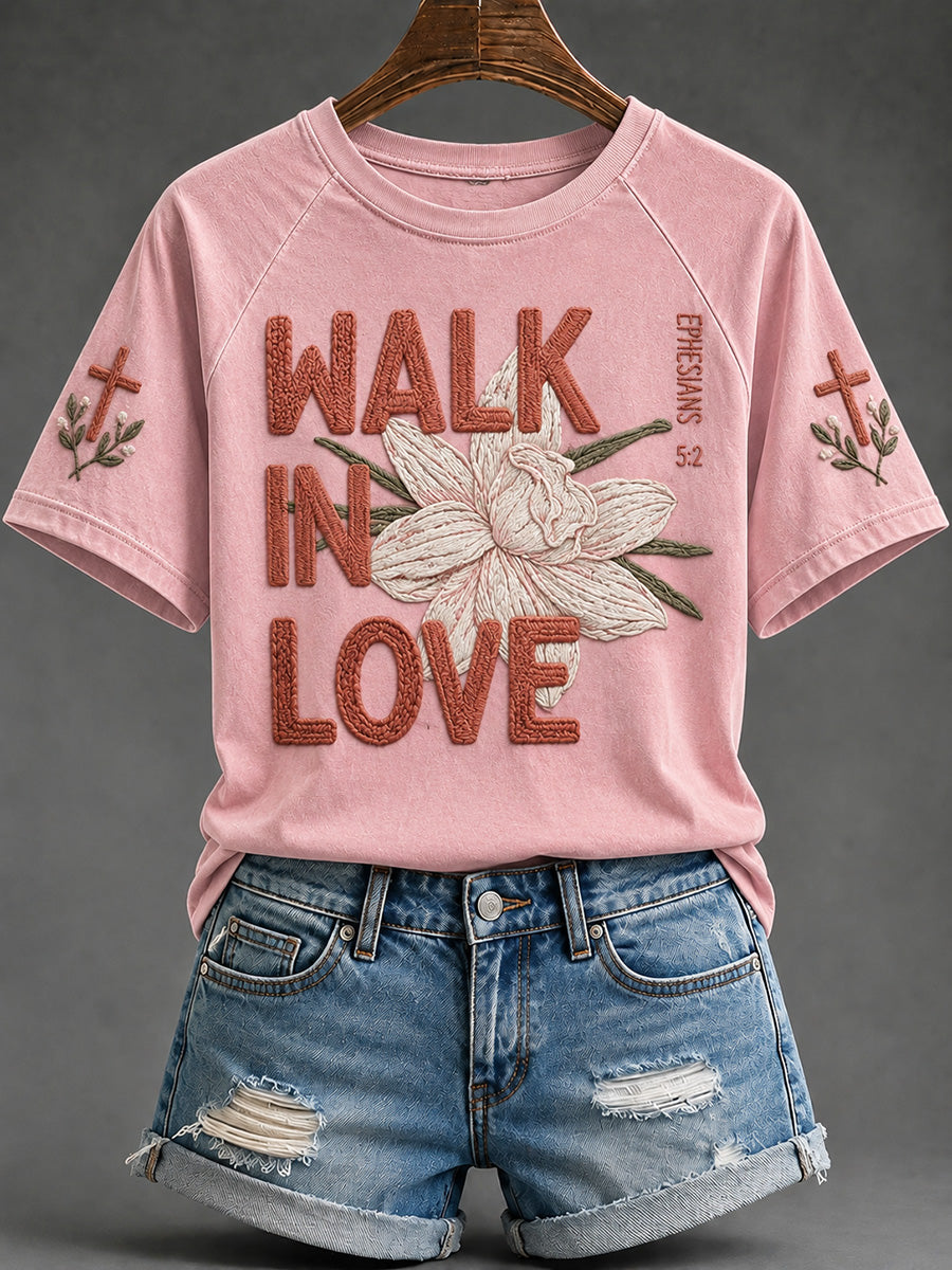 Women's Walk in Love Floral Cross Print Short Sleeve T-shirt