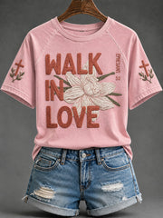 Women's Walk in Love Floral Cross Print Short Sleeve T-shirt