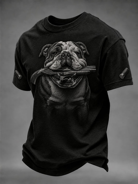 Men's Fierce Bulldog with Gun Print Short Sleeves T-shirt