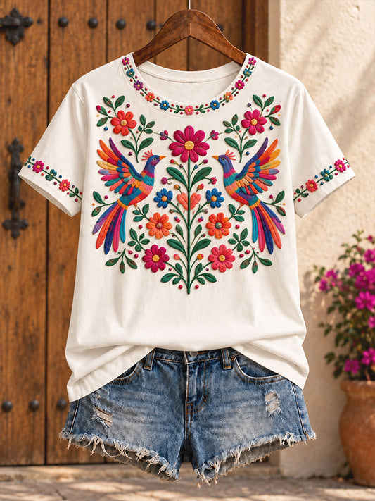 Women's Mexico Floral Art Printed T-shirt