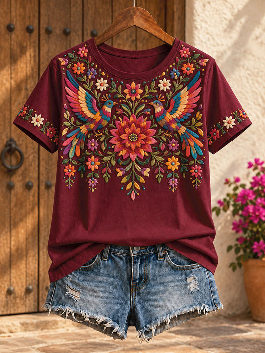 Women's Mexico Floral Art Printed T-shirt