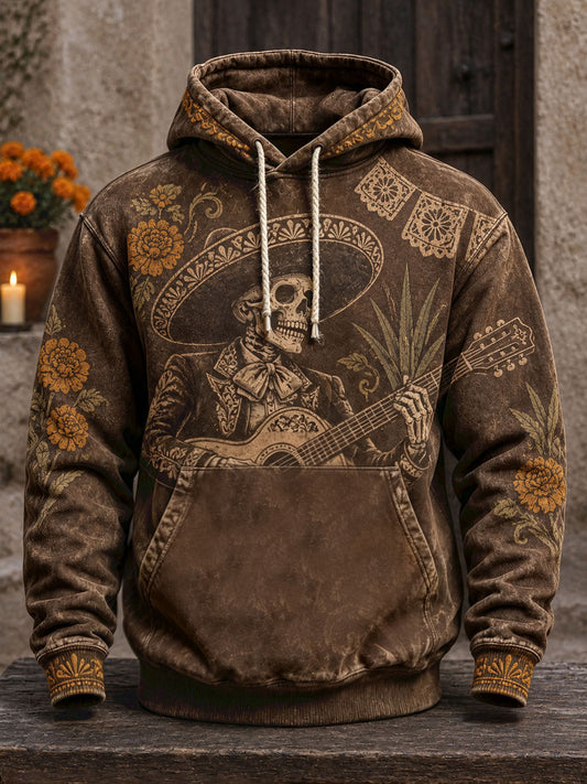 Men's Mexico Day of The Dead Floral Art Printed Hoodie