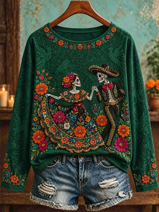 Women's Mexico Day of The Dead Floral Art Printed T-shirt