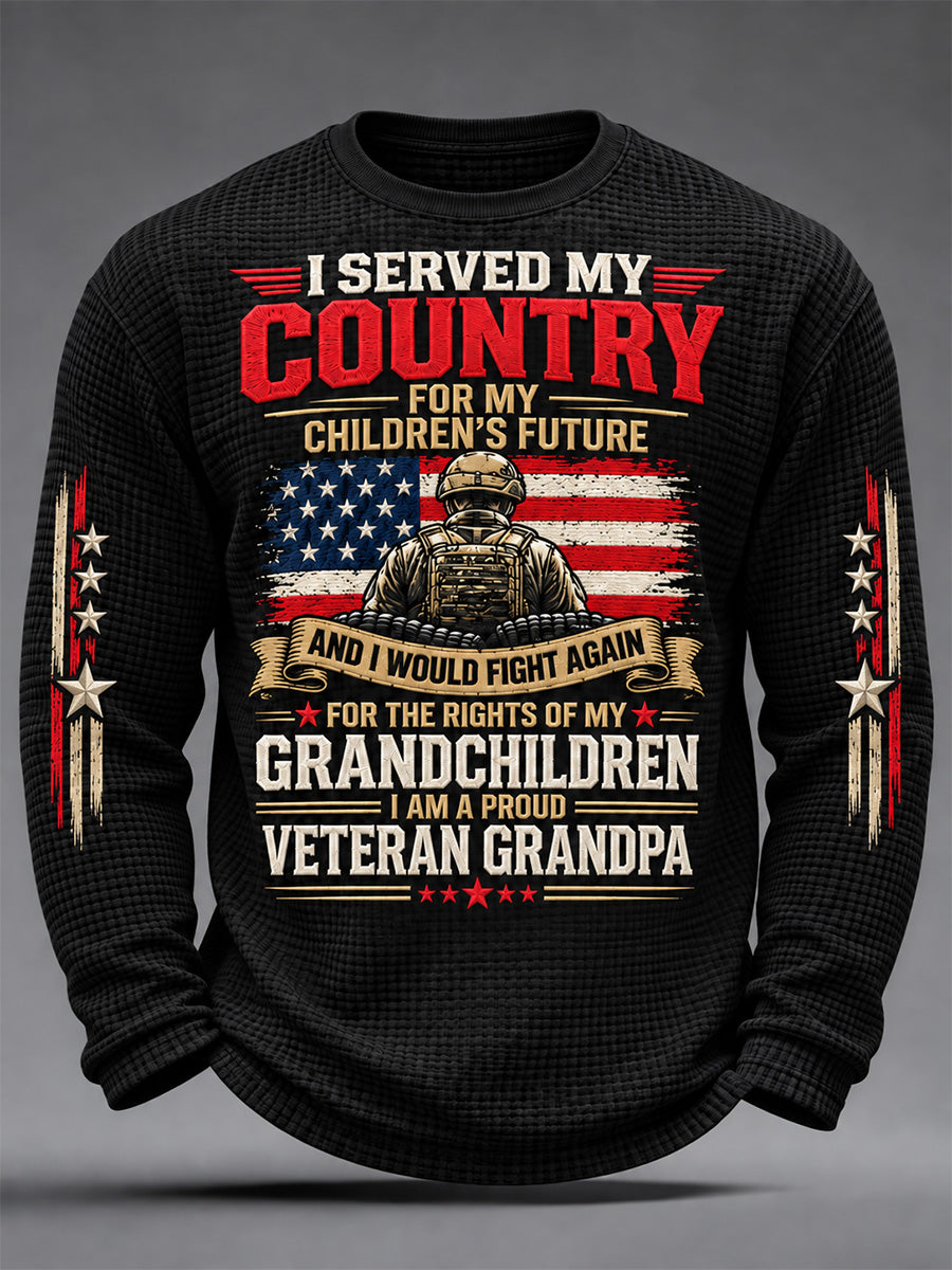 Men's U.S. Veterans Day Print Waffle Long Sleeve T-Shirt