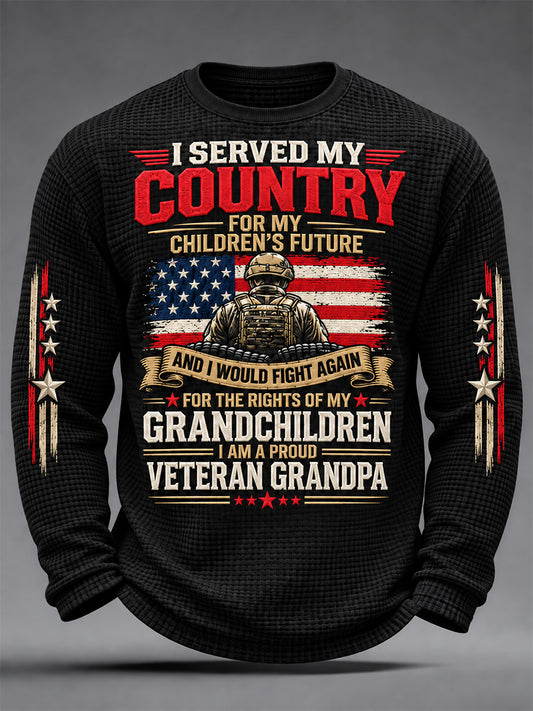 Men's U.S. Veterans Day Print Waffle Long Sleeve T-Shirt