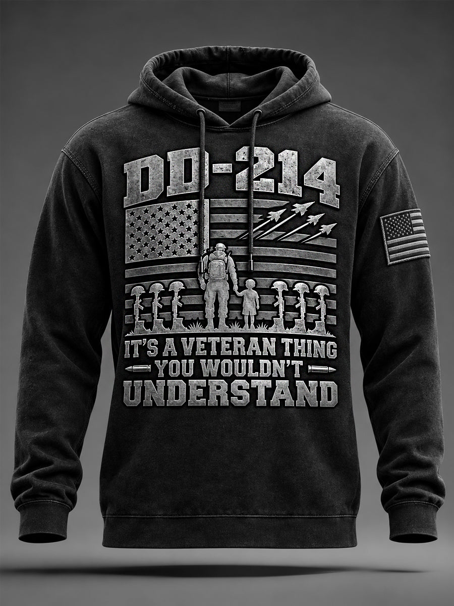 Men's DD-214 It's A Veteran Thing You Wouldn't Understand US Flag Print Veterans Day Casual Hoodie