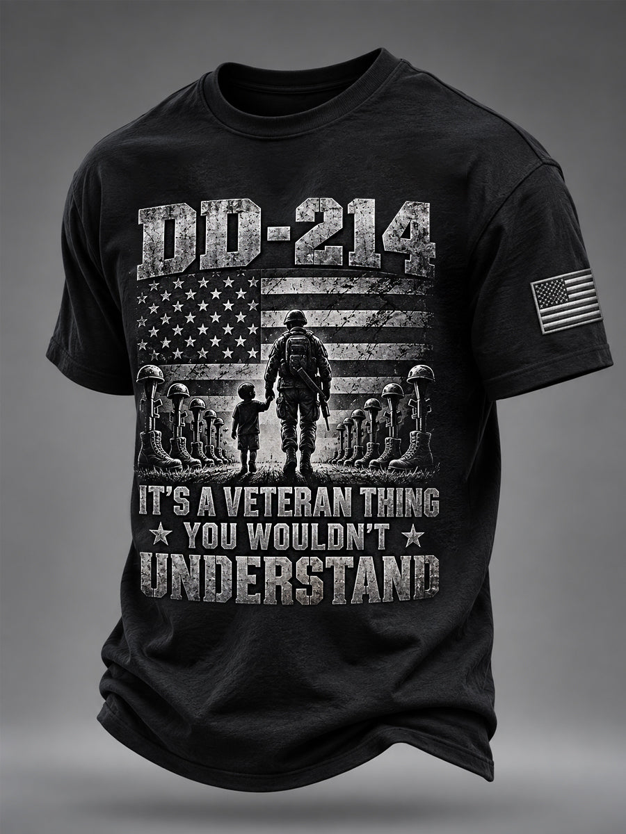 Men's DD-214 It's A Veteran Thing You Wouldn't Understand US Flag Print Veterans Day Casual Tee