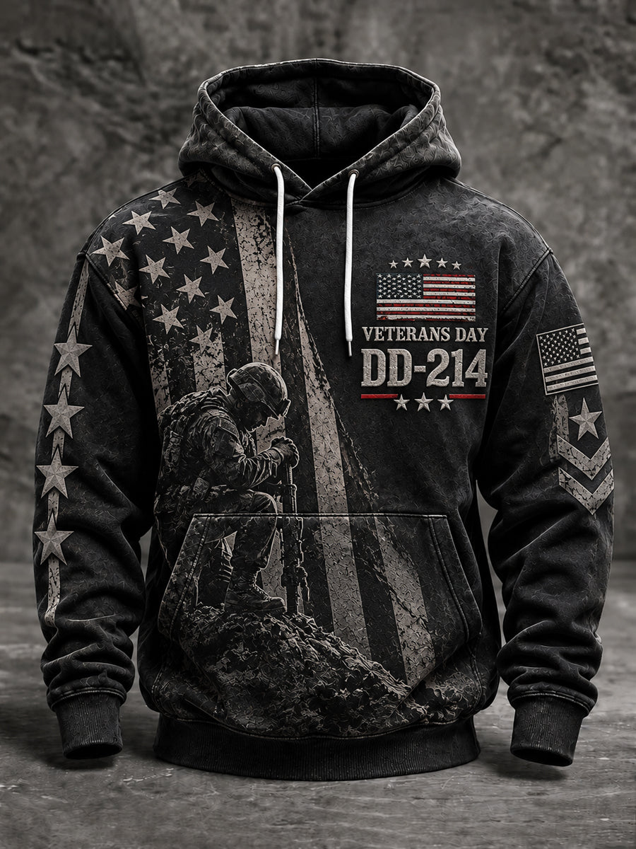 Men's VETERANS DAY Oversized Drop-Shoulder Hoodie with Pockets