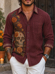 Men's Mexico Day of The Dead Floral Art Printed Waffle Shirt