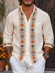 Men's Mexico Day of The Dead Floral Art Printed Waffle Shirt