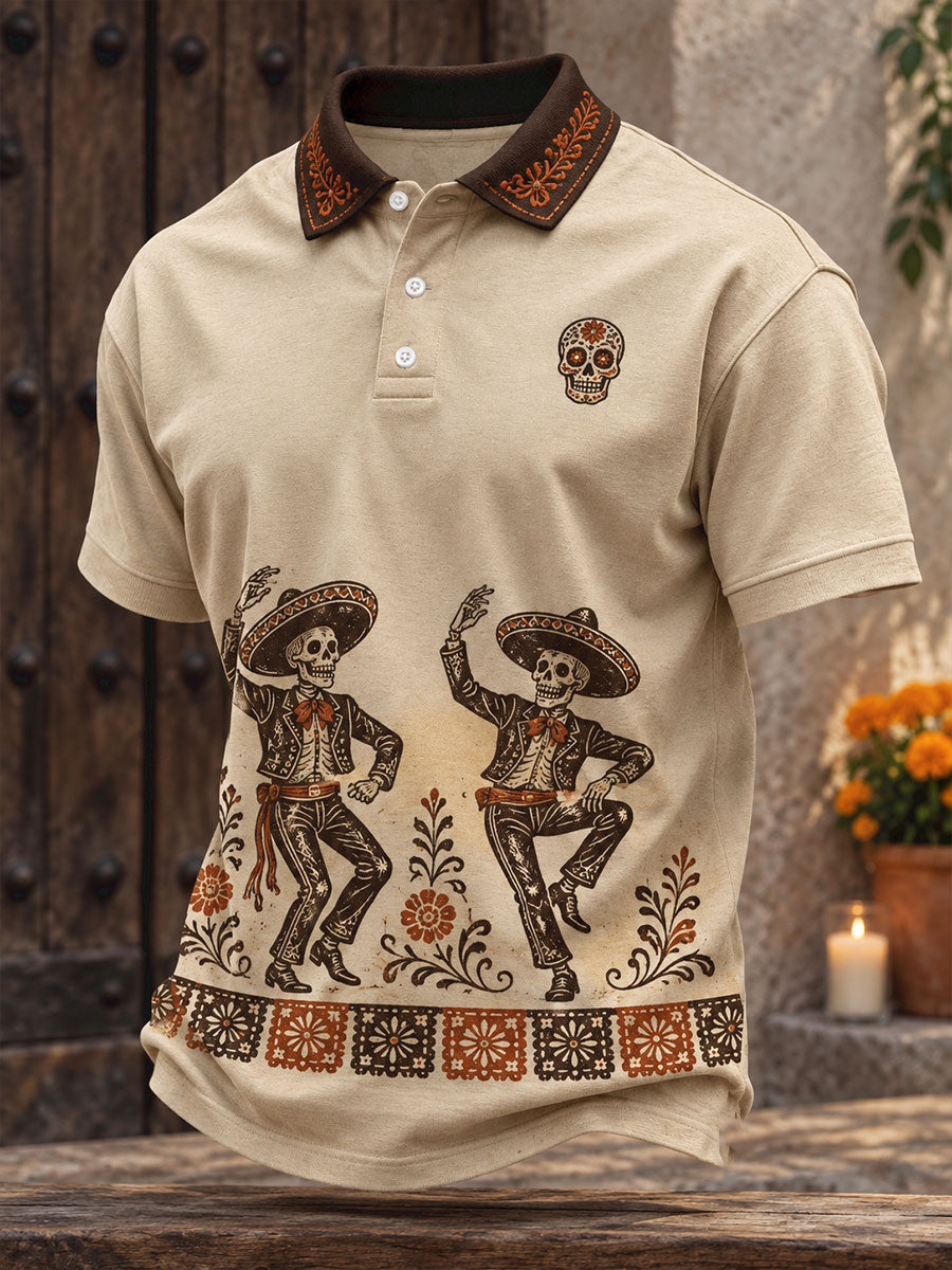 Men's Mexico Day of The Dead Floral Art Printed Casual Tops