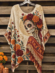 Women's Mexico Day of The Dead Floral Art Printed Tops