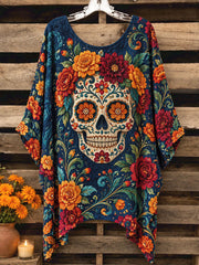 Women's Mexico Day of The Dead Floral Art Printed Tops