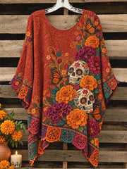 Women's Mexico Day of The Dead Floral Art Printed Tops
