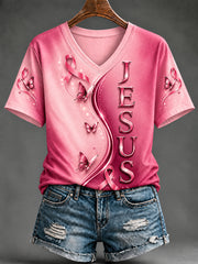 Women's Breast Cancer Awareness Pink Ribbon Support Short Sleeve T-Shirt