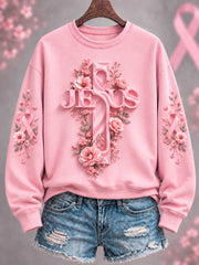 Women's Breast Cancer Awareness Pink Ribbon Support Regular Sweatshirt