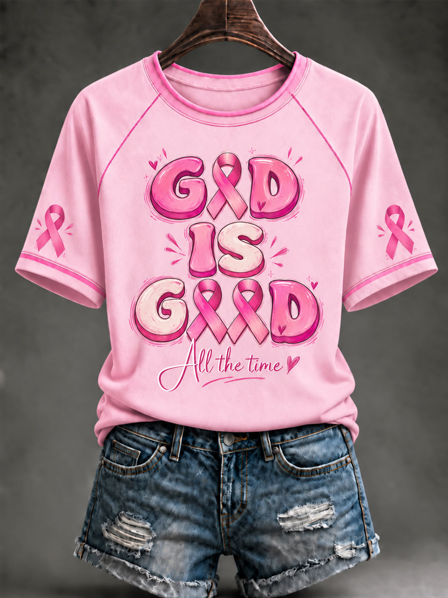 Women's Breast Cancer Awareness Pink Ribbon Support Short Sleeve T-shirt