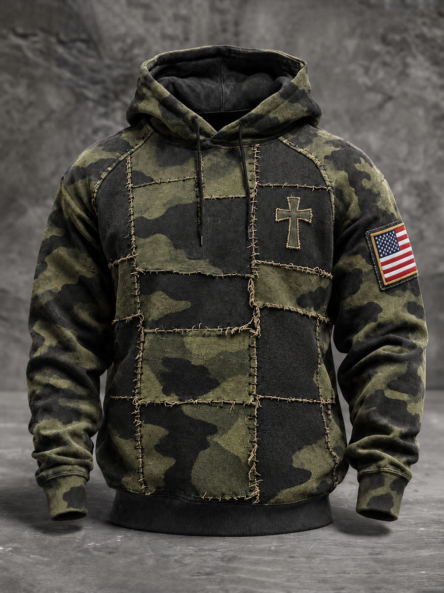 Men's American Flag Cross Camouflage Printn Hoodie