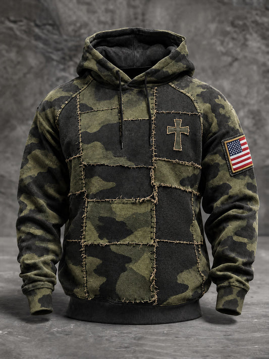 Men's American Flag Cross Camouflage Printn Hoodie
