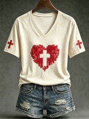Women's faith-themed pattern-printed casual short-sleeved T-shirt