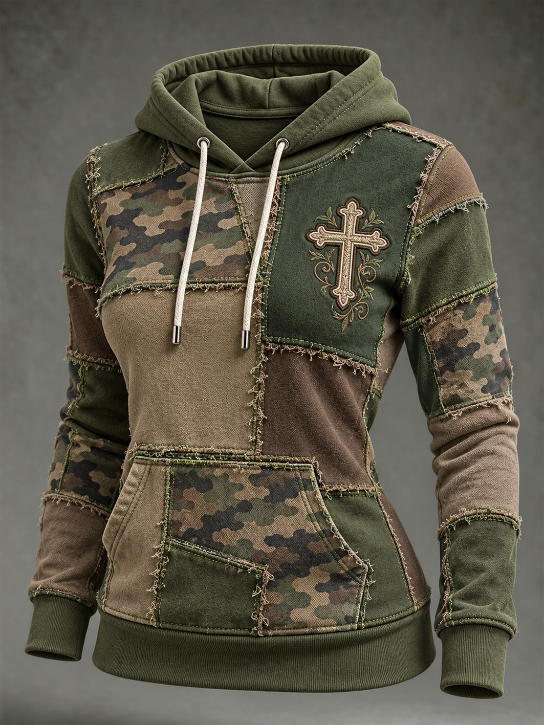 Women's Faith-Themed Color Block Patchwork Design Casual Hoodie