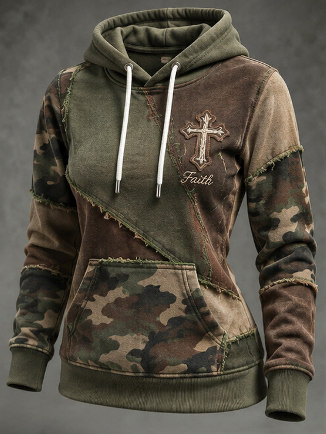 Women's Faith-Themed Color Block Patchwork Design Casual Hoodie