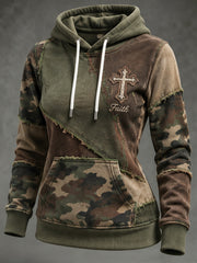 Women's Faith-Themed Color Block Patchwork Design Casual Hoodie