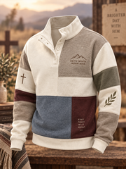 Men's Patchwork-style faith print four-button hoodie