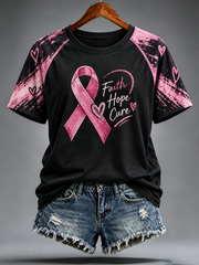 Women's Breast Cancer Pink Art Print round neck short sleeve T-shirt