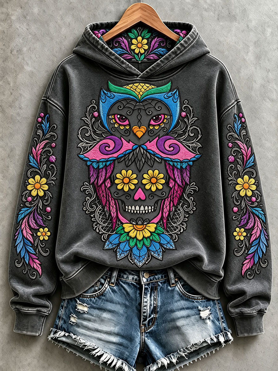 Women's Halloween Floral Owl and Skull Hoodies
