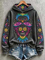 Women's Halloween Floral Owl and Skull Hoodies
