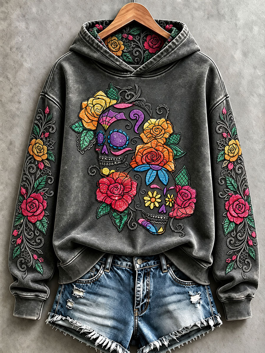 Women's Halloween Floral Skull Hoodies