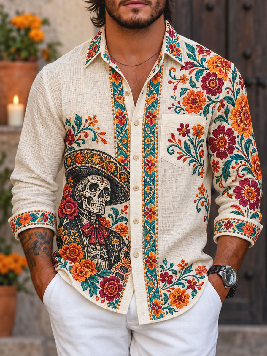 Women's Mexico Day of The Dead Floral Art Printed Shirt