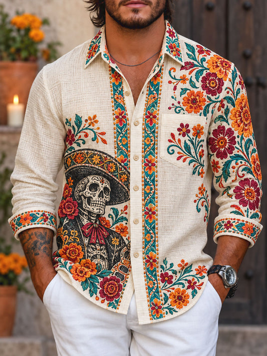 Women's Mexico Day of The Dead Floral Art Printed Shirt