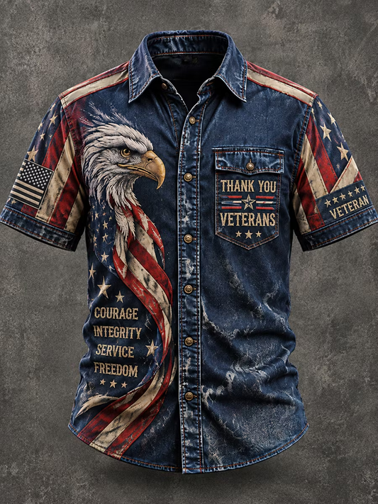 Men's Retro Veterans Day Art Print Short Sleeve Shirt